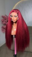 Burgundy kinky straight wig