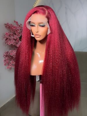 Burgundy kinky straight wig