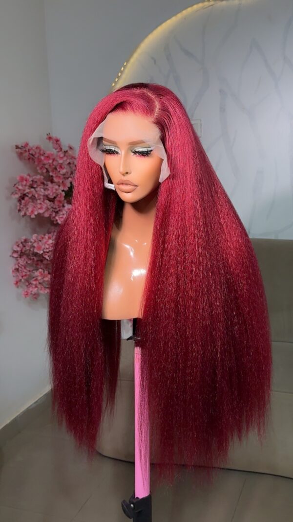 Burgundy kinky straight wig