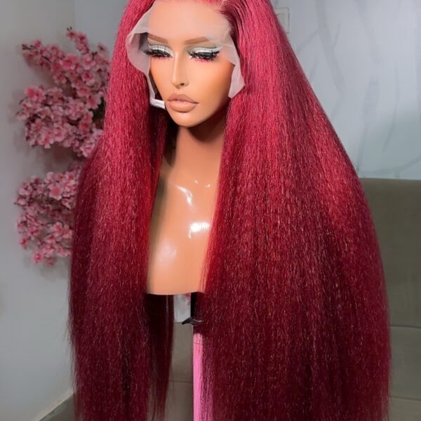 Burgundy kinky straight wig